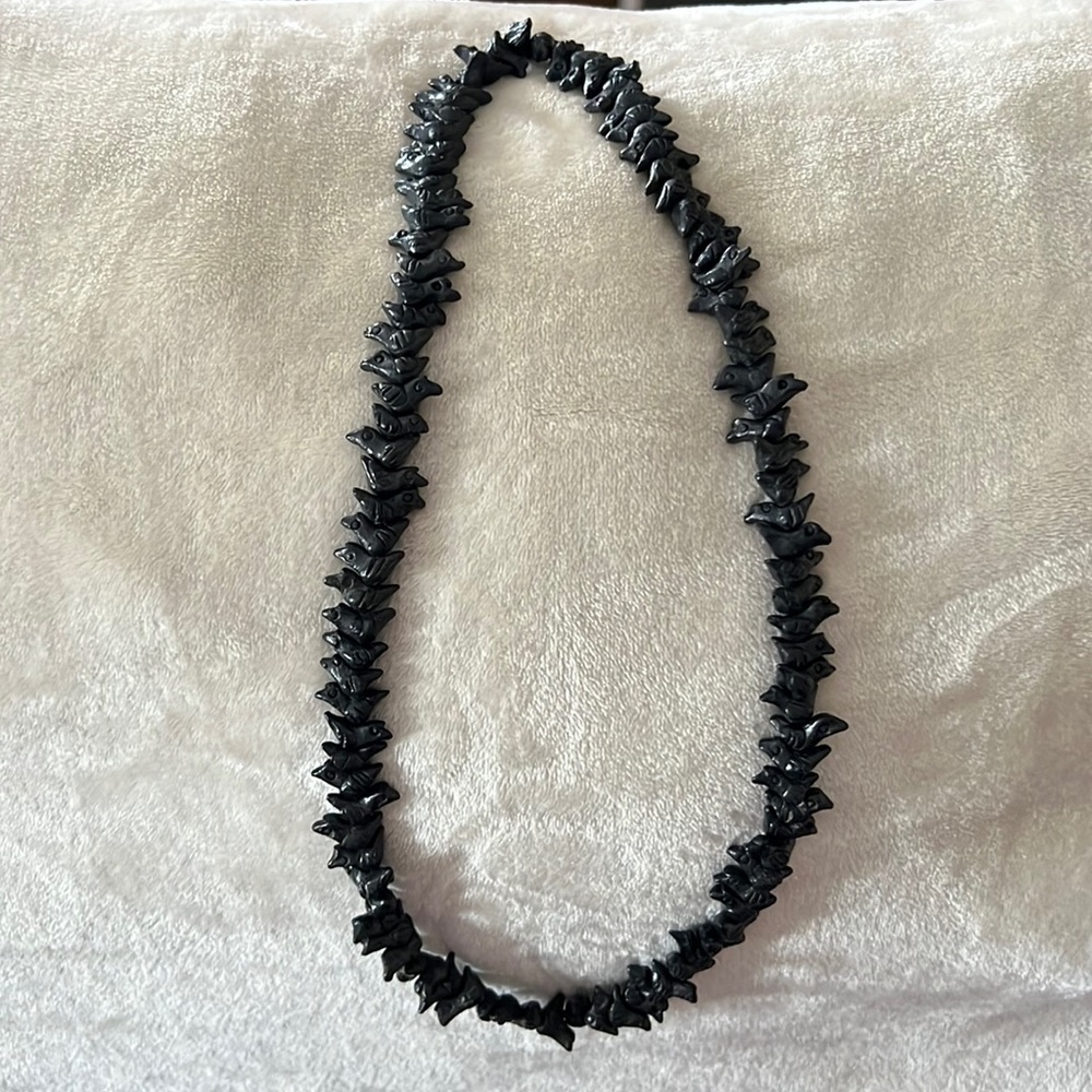 50s Mexico hand carved clay vintage necklace black bird long fashion jewelry